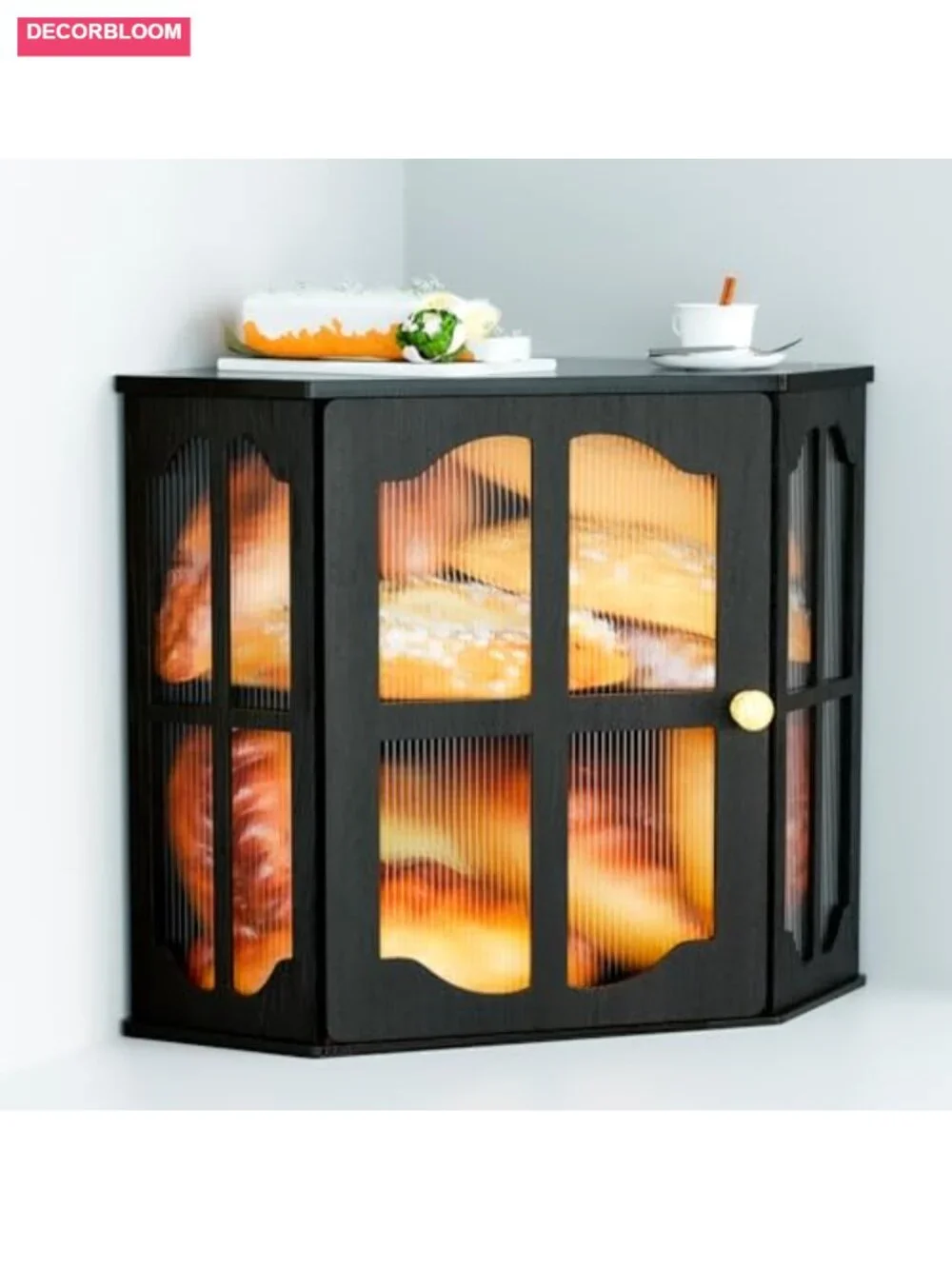 Corner Bread Box for Kitchen Countertop, Food Storage Container with Bamboo